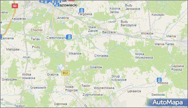 mapa Chmielew gmina Mińsk Mazowiecki, Chmielew gmina Mińsk Mazowiecki na mapie Targeo