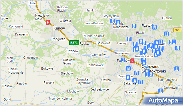 mapa Chmielów gmina Bodzechów, Chmielów gmina Bodzechów na mapie Targeo