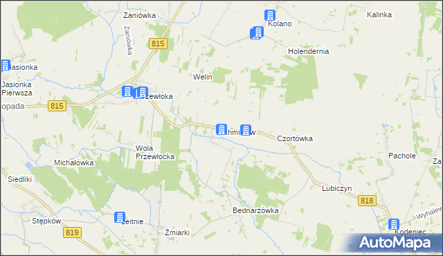 mapa Chmielów gmina Dębowa Kłoda, Chmielów gmina Dębowa Kłoda na mapie Targeo