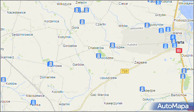 mapa Chociszew gmina Błaszki, Chociszew gmina Błaszki na mapie Targeo