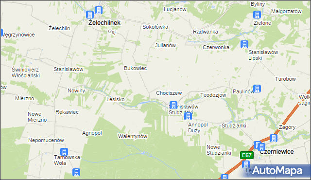 mapa Chociszew gmina Żelechlinek, Chociszew gmina Żelechlinek na mapie Targeo