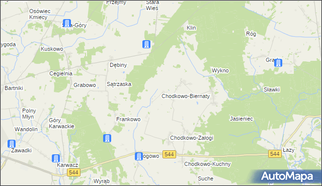 mapa Chodkowo-Biernaty, Chodkowo-Biernaty na mapie Targeo