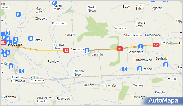 mapa Chodów powiat kolski, Chodów powiat kolski na mapie Targeo