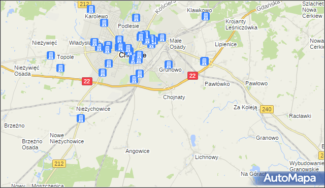 mapa Chojnaty gmina Chojnice, Chojnaty gmina Chojnice na mapie Targeo