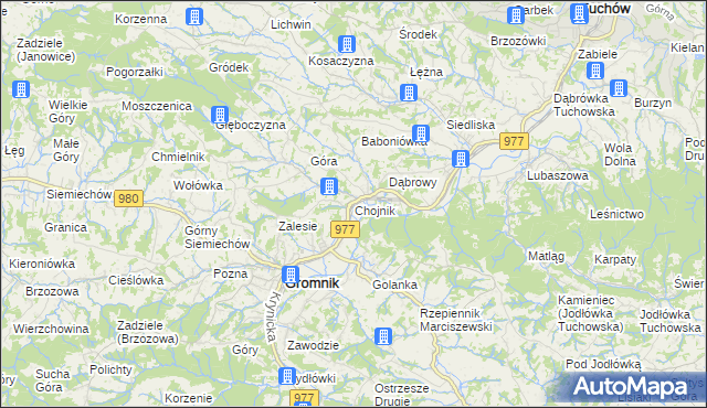 mapa Chojnik gmina Gromnik, Chojnik gmina Gromnik na mapie Targeo