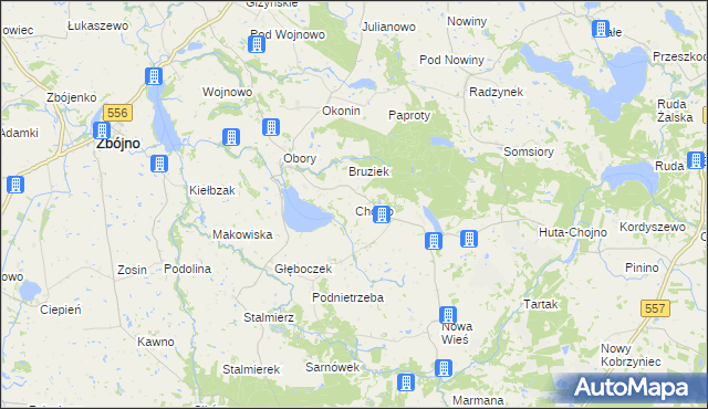 mapa Chojno gmina Chrostkowo, Chojno gmina Chrostkowo na mapie Targeo