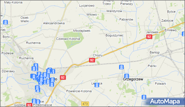 mapa Chojny gmina Koło, Chojny gmina Koło na mapie Targeo