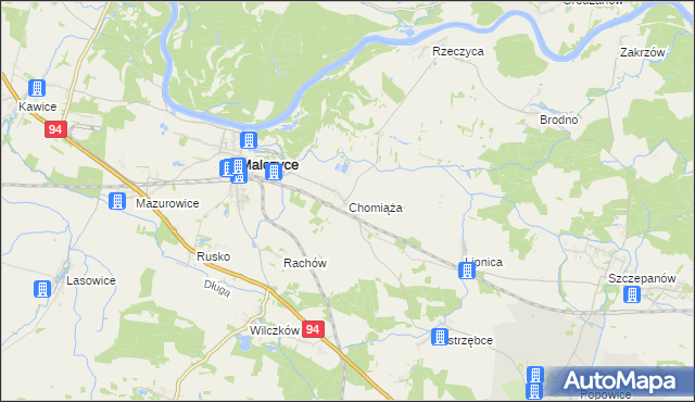 mapa Chomiąża gmina Malczyce, Chomiąża gmina Malczyce na mapie Targeo
