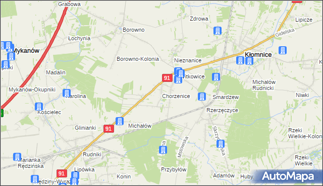 mapa Chorzenice gmina Kłomnice, Chorzenice gmina Kłomnice na mapie Targeo