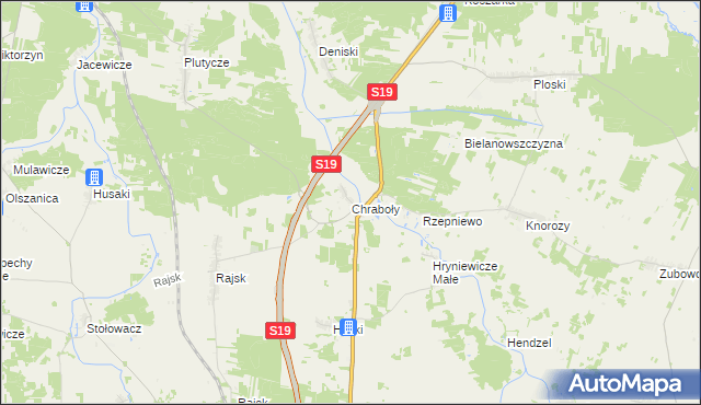 mapa Chraboły gmina Bielsk Podlaski, Chraboły gmina Bielsk Podlaski na mapie Targeo