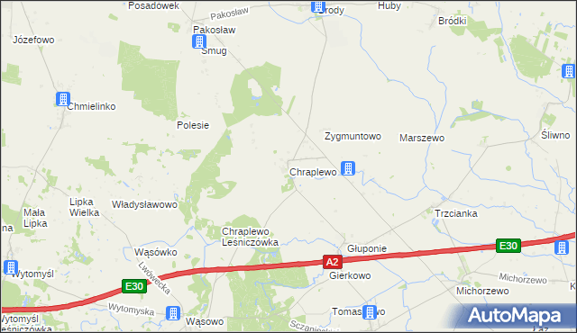 mapa Chraplewo gmina Kuślin, Chraplewo gmina Kuślin na mapie Targeo