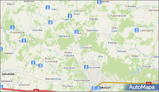 mapa Chrościce gmina Kałuszyn, Chrościce gmina Kałuszyn na mapie Targeo