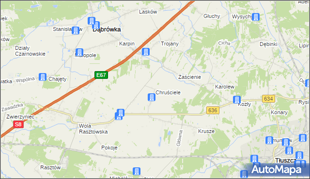 mapa Chruściele gmina Dąbrówka, Chruściele gmina Dąbrówka na mapie Targeo