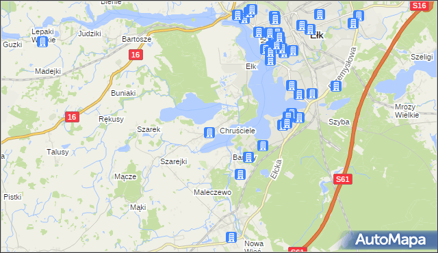 mapa Chruściele gmina Ełk, Chruściele gmina Ełk na mapie Targeo