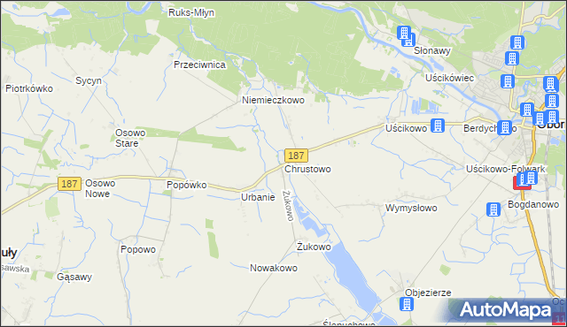 mapa Chrustowo gmina Oborniki, Chrustowo gmina Oborniki na mapie Targeo