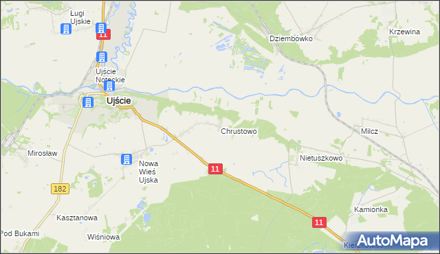 mapa Chrustowo gmina Ujście, Chrustowo gmina Ujście na mapie Targeo