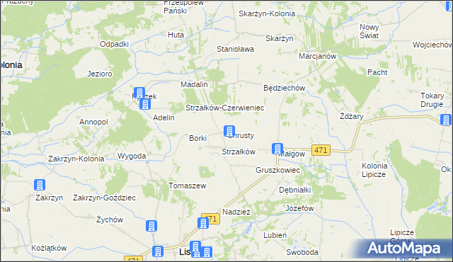 mapa Chrusty gmina Lisków, Chrusty gmina Lisków na mapie Targeo