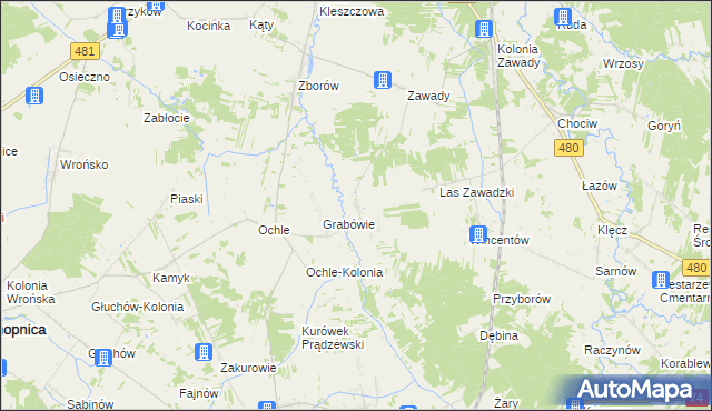 mapa Chrusty gmina Widawa, Chrusty gmina Widawa na mapie Targeo