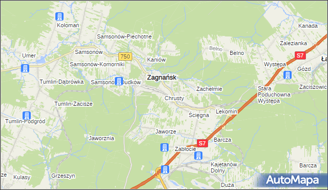 mapa Chrusty gmina Zagnańsk, Chrusty gmina Zagnańsk na mapie Targeo