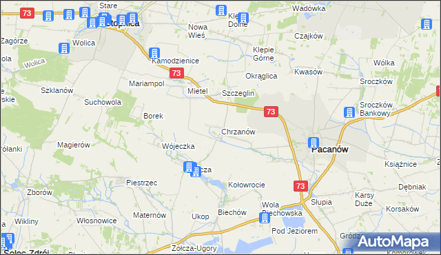 mapa Chrzanów gmina Pacanów, Chrzanów gmina Pacanów na mapie Targeo