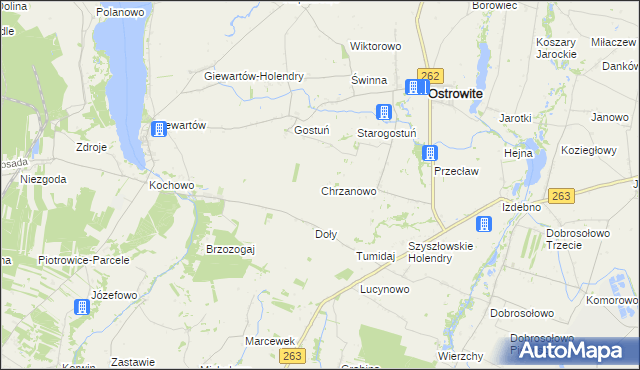 mapa Chrzanowo gmina Ostrowite, Chrzanowo gmina Ostrowite na mapie Targeo