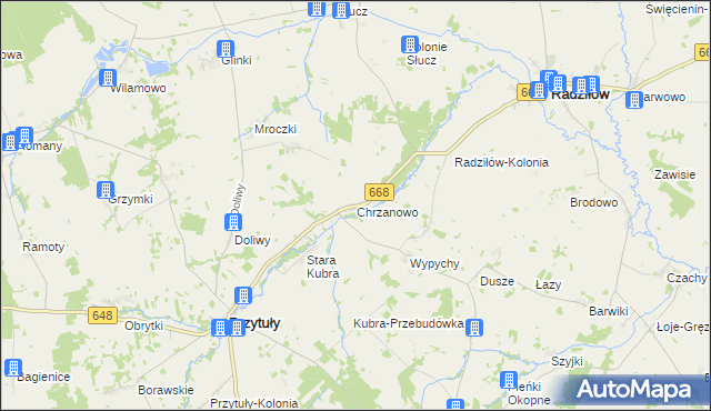 mapa Chrzanowo gmina Przytuły, Chrzanowo gmina Przytuły na mapie Targeo