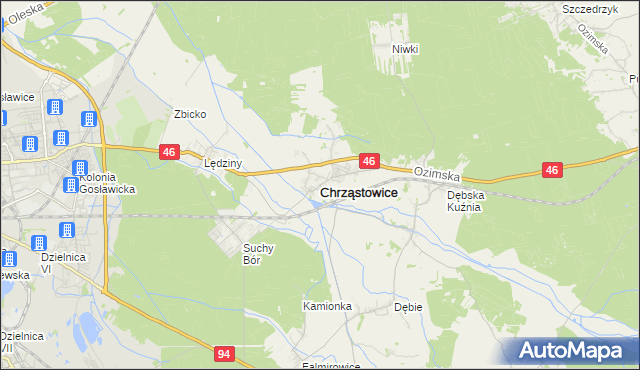 mapa Chrząstowice powiat opolski, Chrząstowice powiat opolski na mapie Targeo