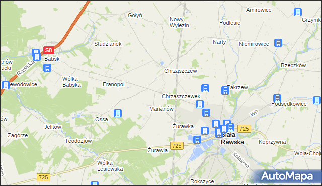 mapa Chrząszczewek, Chrząszczewek na mapie Targeo