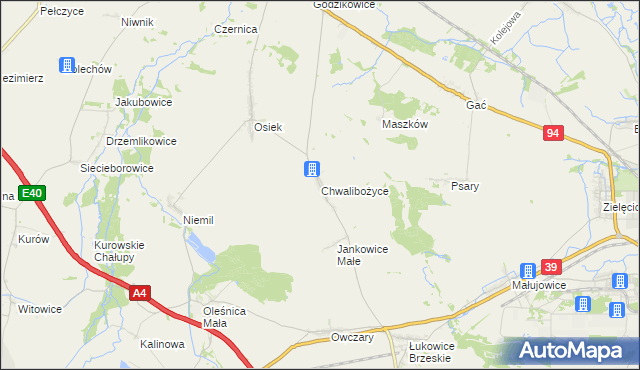 mapa Chwalibożyce, Chwalibożyce na mapie Targeo