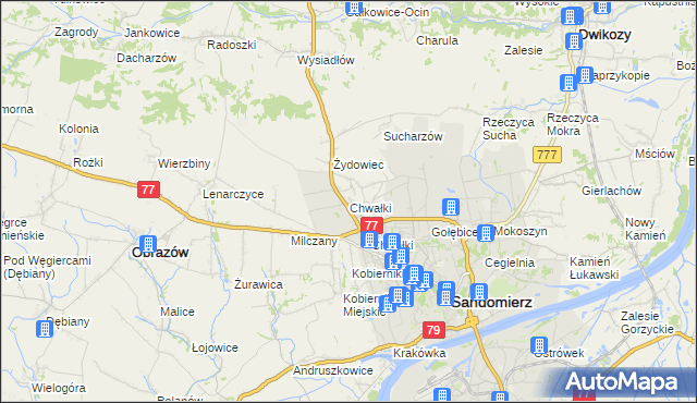 mapa Chwałki gmina Obrazów, Chwałki gmina Obrazów na mapie Targeo