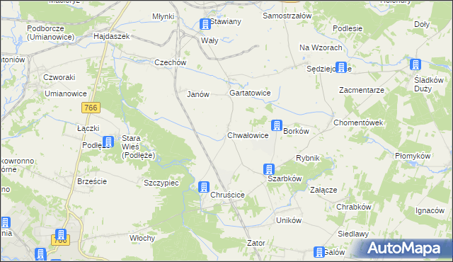 mapa Chwałowice gmina Pińczów, Chwałowice gmina Pińczów na mapie Targeo