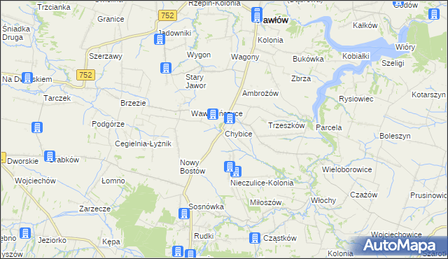 mapa Chybice, Chybice na mapie Targeo