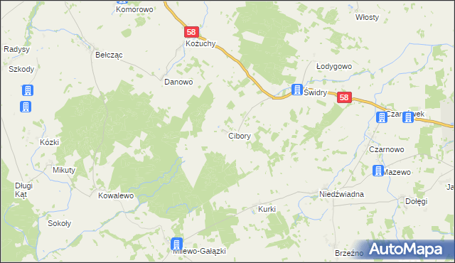 mapa Cibory gmina Biała Piska, Cibory gmina Biała Piska na mapie Targeo