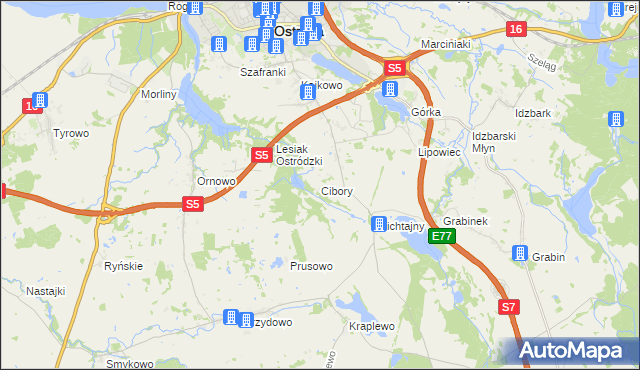 mapa Cibory gmina Ostróda, Cibory gmina Ostróda na mapie Targeo