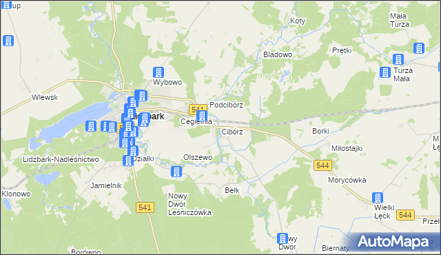 mapa Cibórz gmina Lidzbark, Cibórz gmina Lidzbark na mapie Targeo