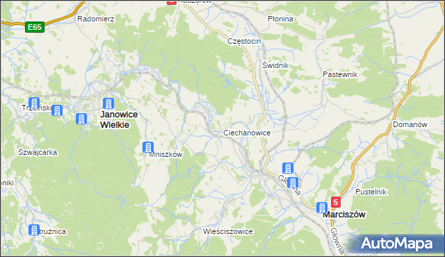 mapa Ciechanowice, Ciechanowice na mapie Targeo