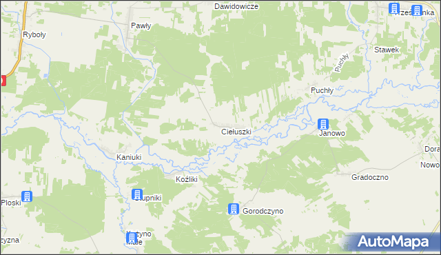 mapa Ciełuszki, Ciełuszki na mapie Targeo