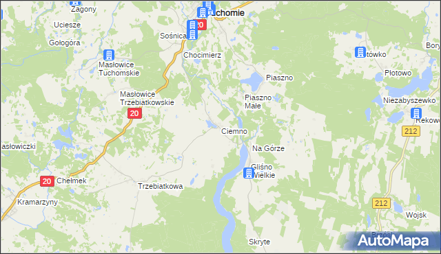 mapa Ciemno gmina Tuchomie, Ciemno gmina Tuchomie na mapie Targeo