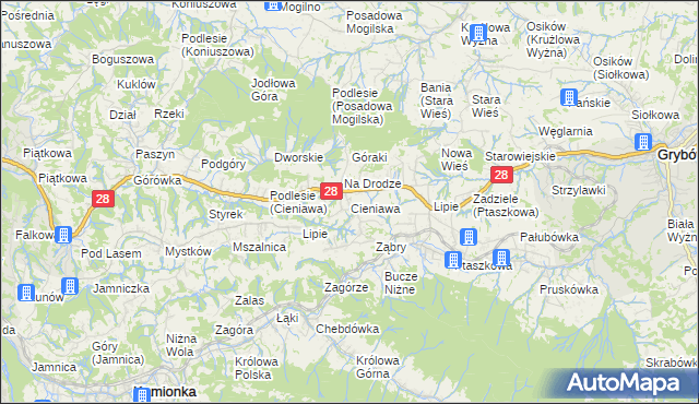 mapa Cieniawa, Cieniawa na mapie Targeo
