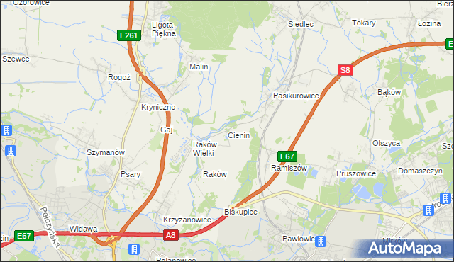 mapa Cienin gmina Wisznia Mała, Cienin gmina Wisznia Mała na mapie Targeo