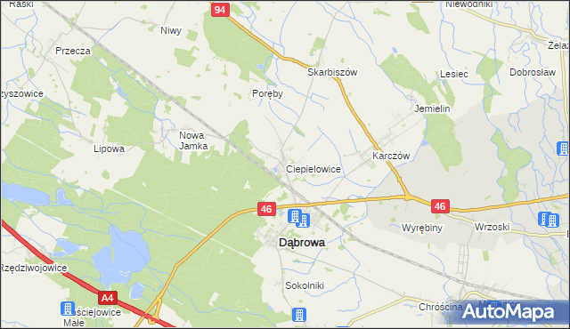 mapa Ciepielowice, Ciepielowice na mapie Targeo