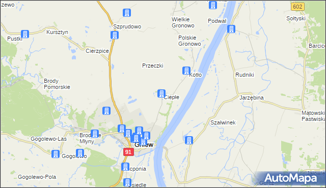 mapa Ciepłe gmina Gniew, Ciepłe gmina Gniew na mapie Targeo