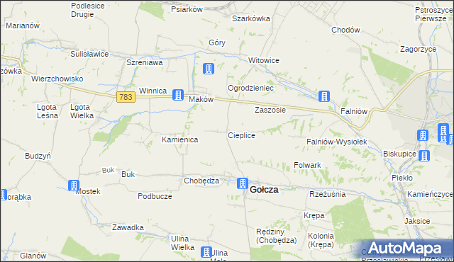 mapa Cieplice gmina Gołcza, Cieplice gmina Gołcza na mapie Targeo