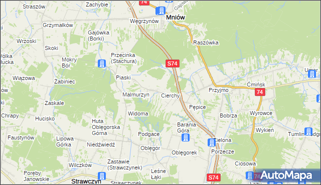 mapa Cierchy, Cierchy na mapie Targeo