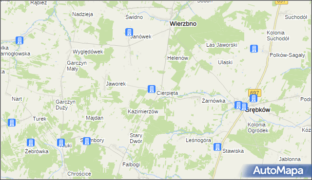 mapa Cierpięta gmina Wierzbno, Cierpięta gmina Wierzbno na mapie Targeo