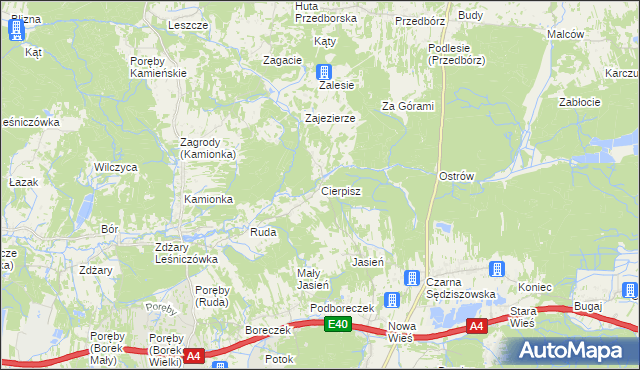 mapa Cierpisz gmina Sędziszów Małopolski, Cierpisz gmina Sędziszów Małopolski na mapie Targeo