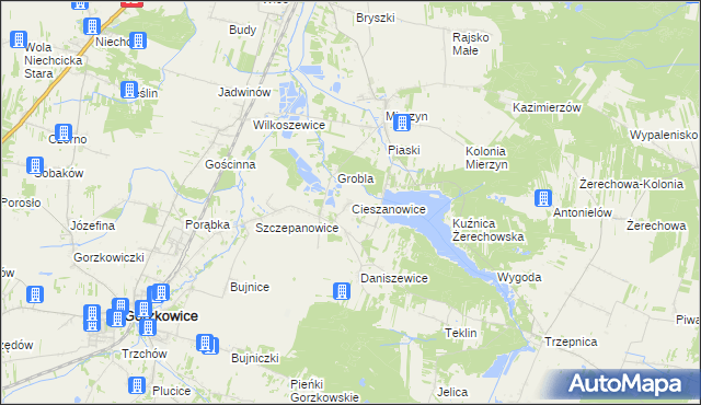 mapa Cieszanowice gmina Gorzkowice, Cieszanowice gmina Gorzkowice na mapie Targeo