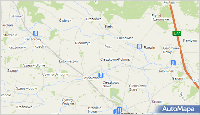 mapa Cieszkowo-Kolonia, Cieszkowo-Kolonia na mapie Targeo