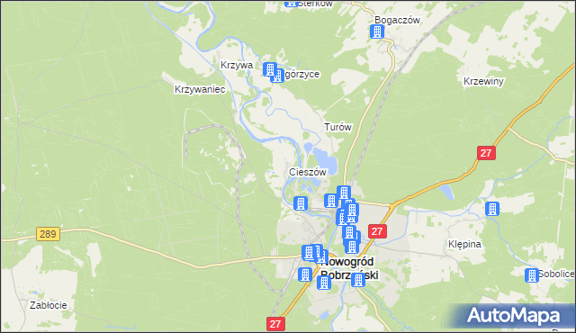 mapa Cieszów gmina Nowogród Bobrzański, Cieszów gmina Nowogród Bobrzański na mapie Targeo