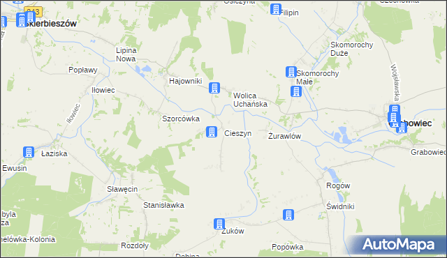 mapa Cieszyn gmina Grabowiec, Cieszyn gmina Grabowiec na mapie Targeo